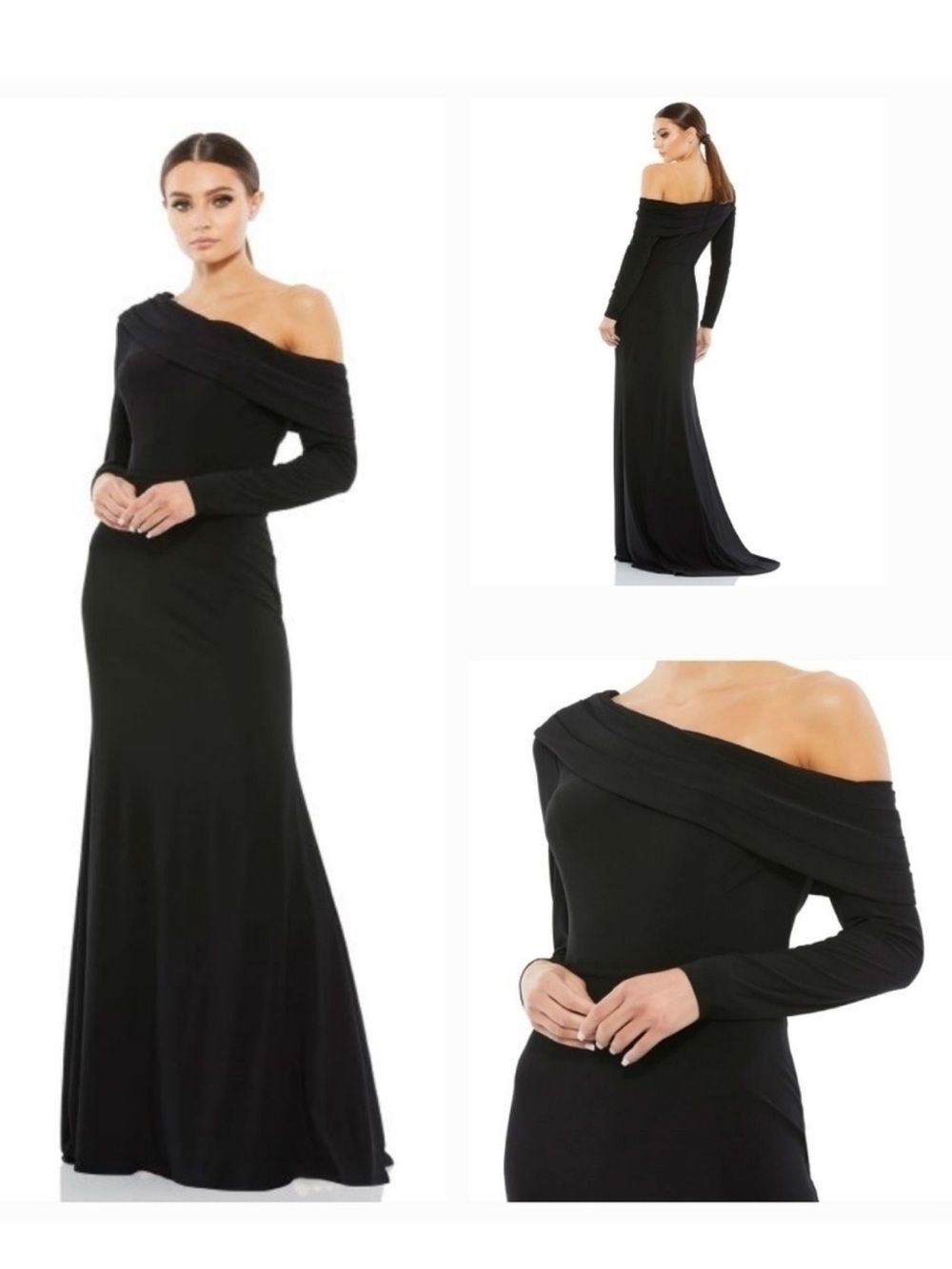 Ieena For Macduggal One Shoulder Long Sleeve Black Dress